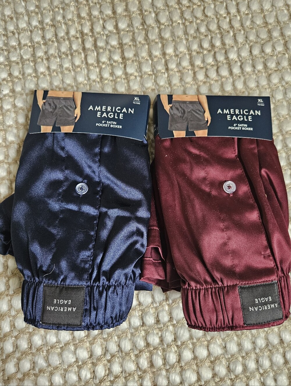 American Eagle Satin Pocket Boxers - Navy & Burgundy Set Of 2 XL
